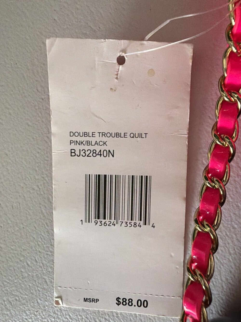 Betsey Johnson Double Trouble Quilt Bag Pink/Black NWT